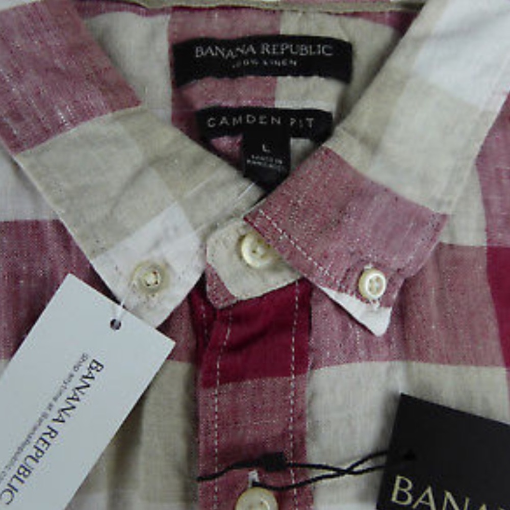 Banana Republic Camden Plaid Long Slv Linen Shirt - Picture 3 of 5